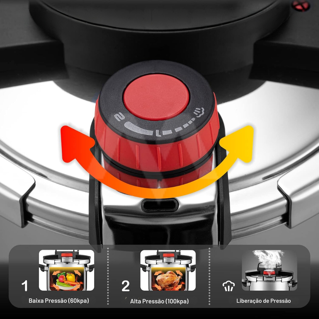 [COMPRE 1 LEVE 2] Panela de Pressão TurboChef Aço Inoxidável - À Prova De Explosões + BRINDE: Kit Utensílios