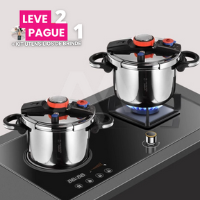 [COMPRE 1 LEVE 2] Panela de Pressão TurboChef Aço Inoxidável - À Prova De Explosões + BRINDE: Kit Utensílios